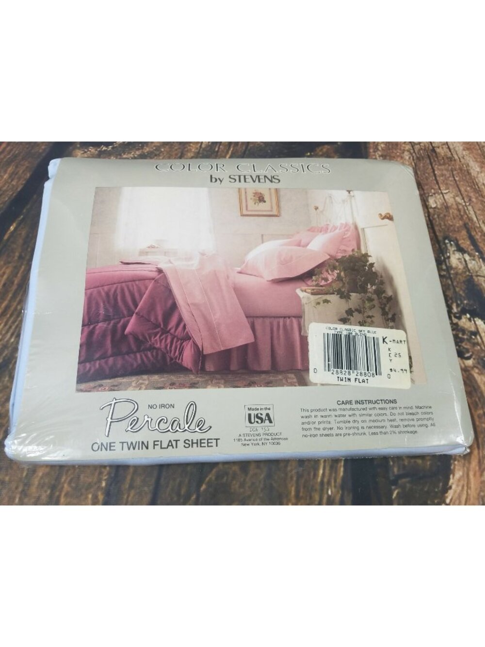 Twin Flat Sheet Sky Blue Percale No Iron Stevens Color Classics USA Made Vintage